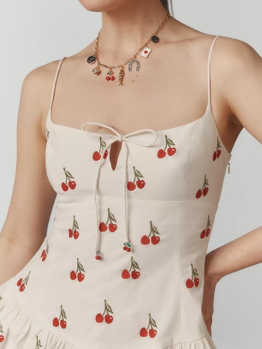 Anthropologie Maeve Sweetheart Drop-Waist Cherry Print Mini Dress - Picture 4 of 8